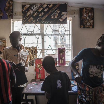 kiberapride Children arrange the art workshop at the Kibera Pride Children’s Home, in the city of Nairobi, Kenya, on October 27, 2023.